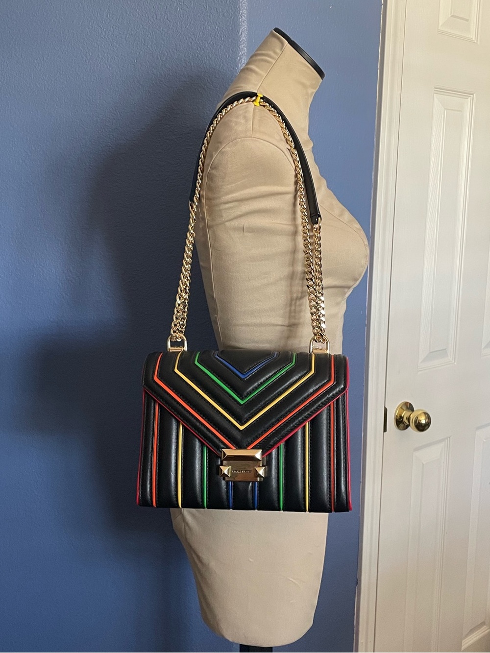 Michael Kors Black Striped Multicolor Whitney Bag - Picture 7 of 9